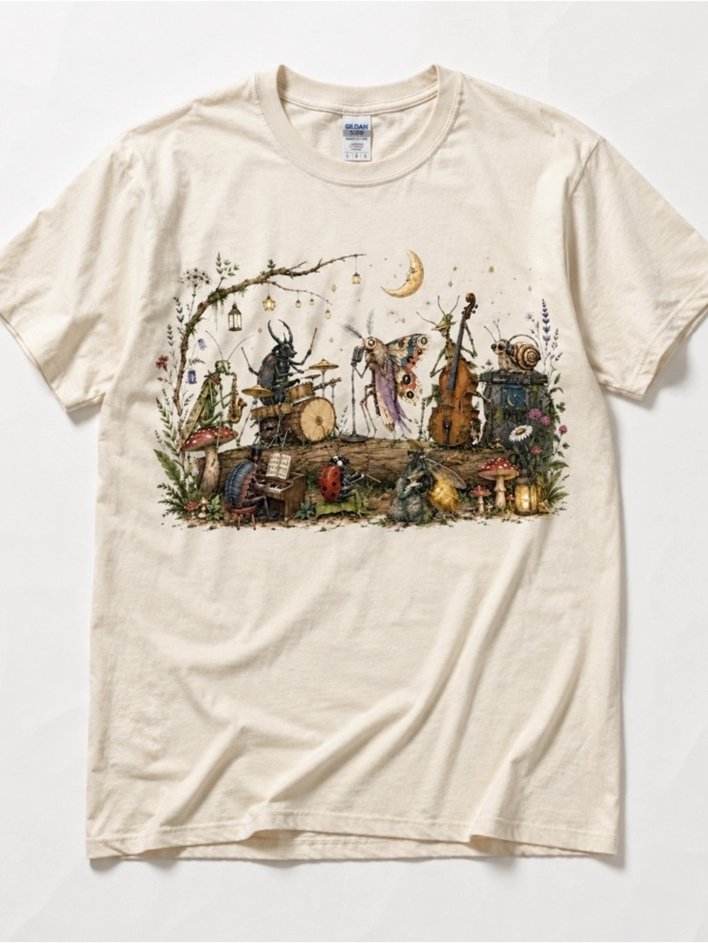 Gildan Cream Short-Sleeve Tee with Woodland Insect Band Graphic